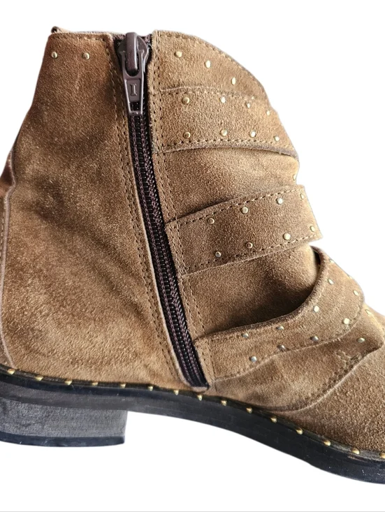 Minelli Italy Studded Leather Suede Ankle Boots With Buckle Dark Taupe Size 39 - Picture 9 of 11